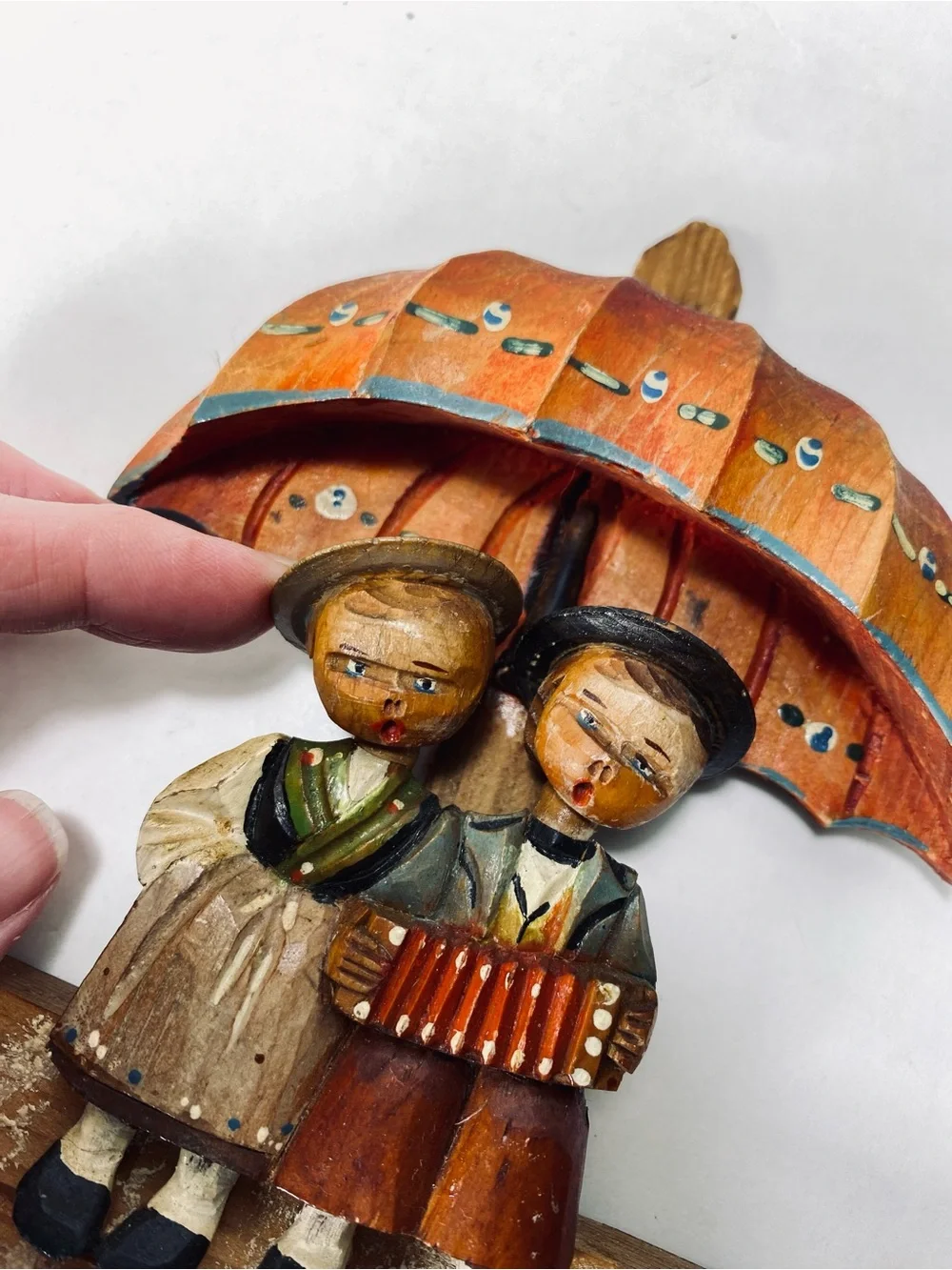 Vintage Italian Folk Art Handcrafted Rustic Wall Hook Children Umbrella